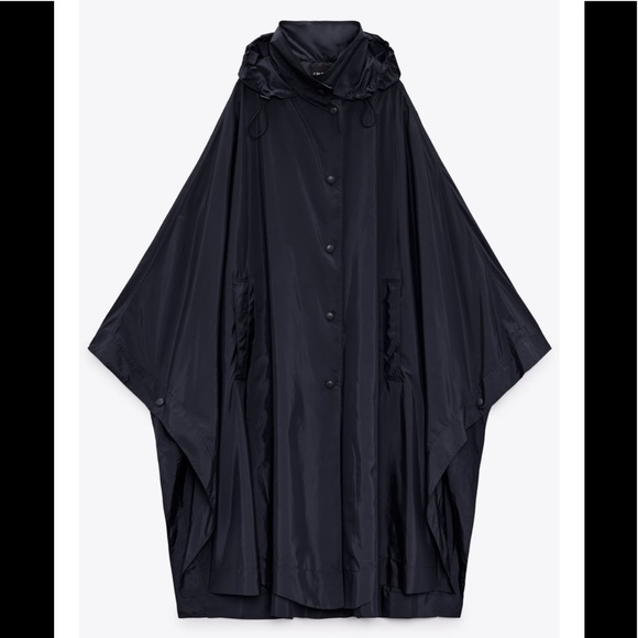 ZARA LIMITED EDITION HOODED PONCHO NAVY BLUE - Picture 3 of 5